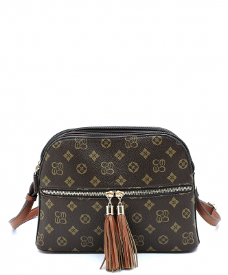 Monogrammed Multi Compartment Crossbody Bag CS2673 BROWN/TAN